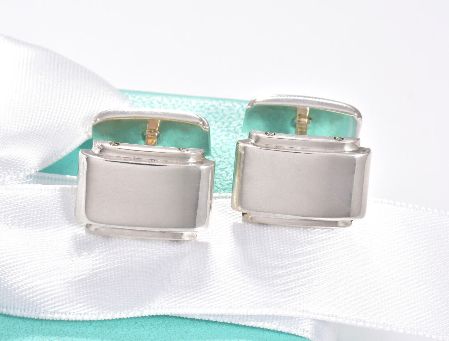 Tiffany & Co Silver Metropolis Square Cufflinks in Box Mens Metro Rectangle Rare