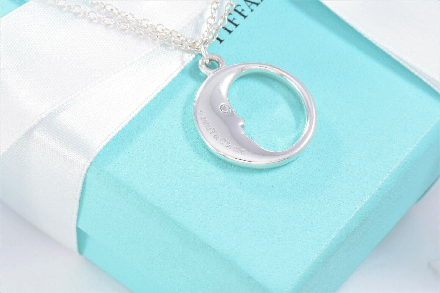 Tiffany & Co Sterling Silver Man In The Moon Double Chain Necklace 16" in Pouch