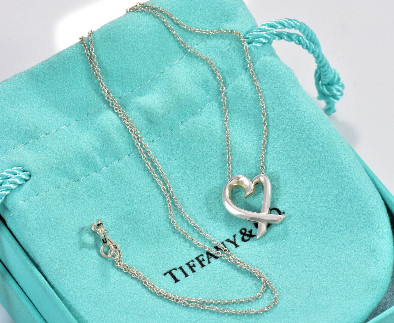 Tiffany & Co Silver Paloma Picasso Loving Heart Pendant 16.5" Necklace in Pouch