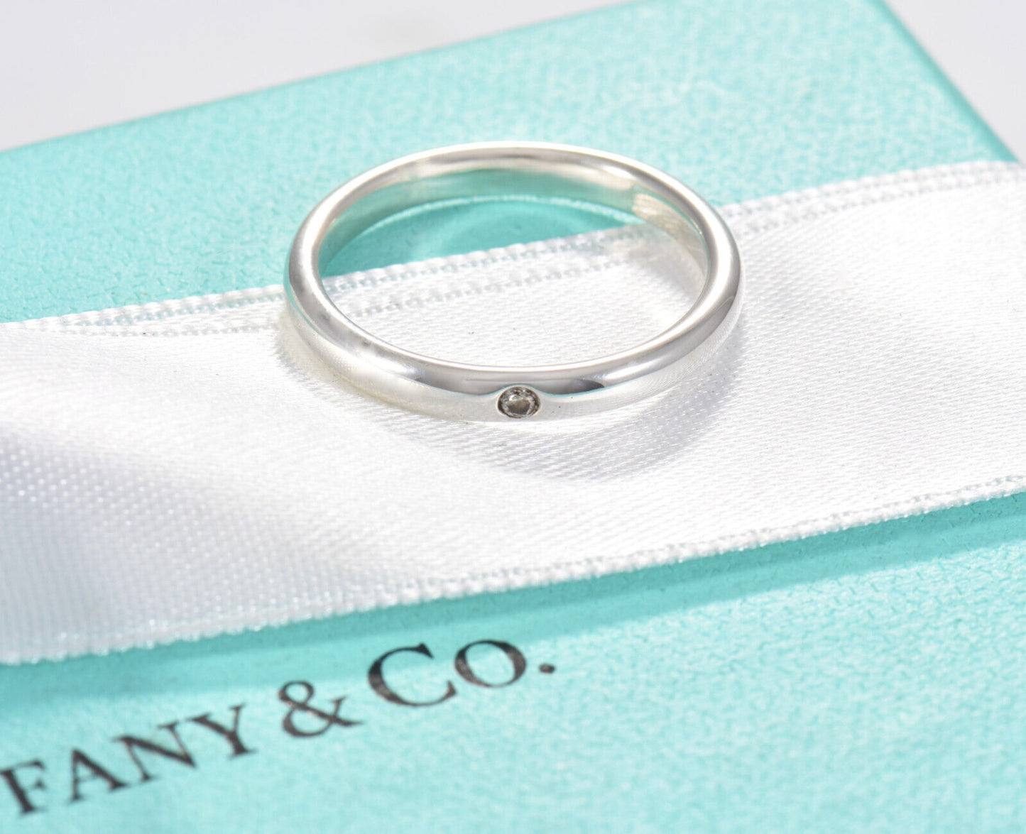 Size 6 Tiffany & Co Sterling Silver Elsa Peretti Diamond Stack Ring in Box Pouch