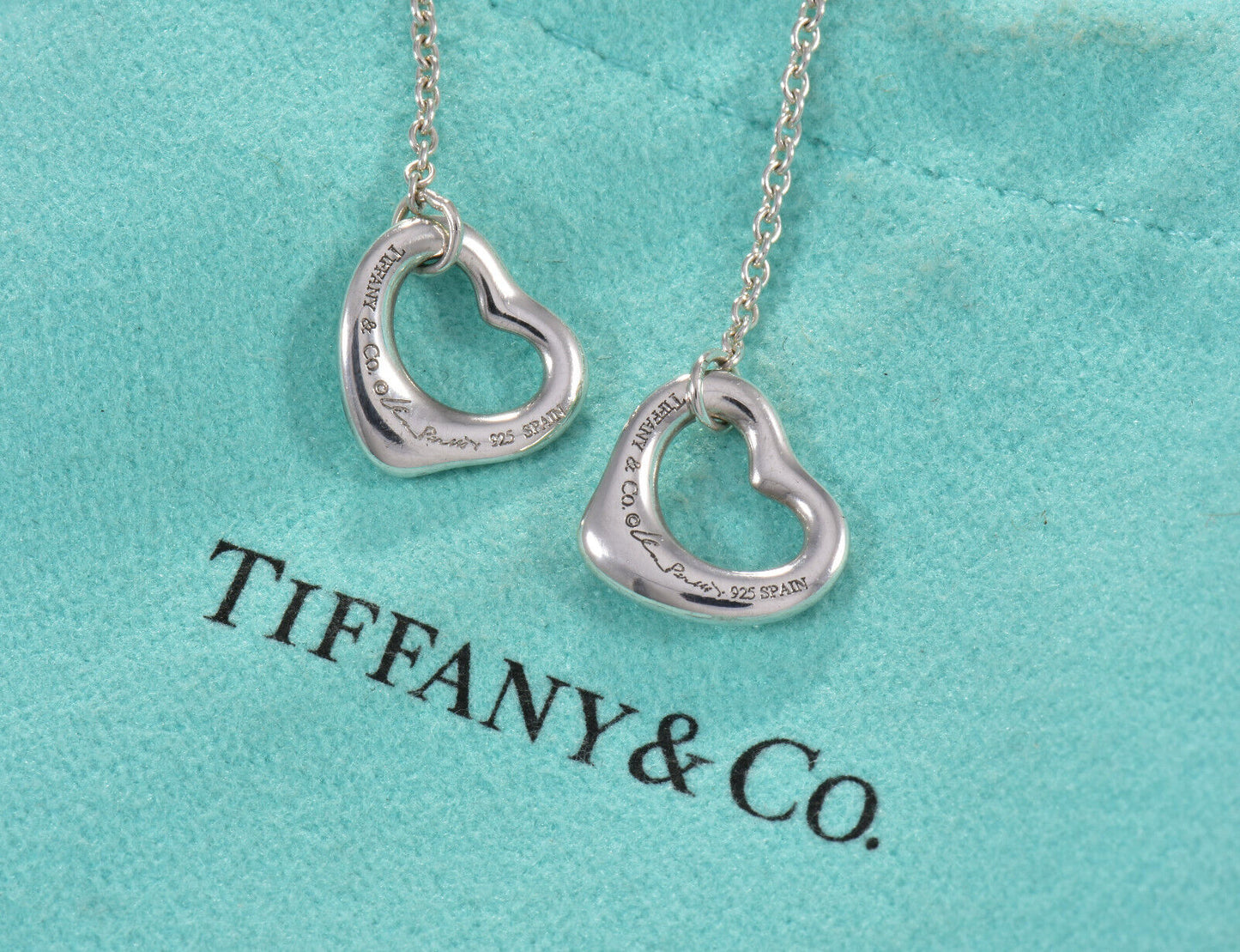 Tiffany & Co Silver Elsa Peretti Open Heart Drop Hook Earrings in Box Pouch Love