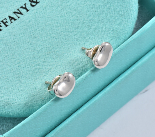 Tiffany & Co Sterling Silver Elsa Peretti 9mm Bean Earrings in Pouch Lovely Gift