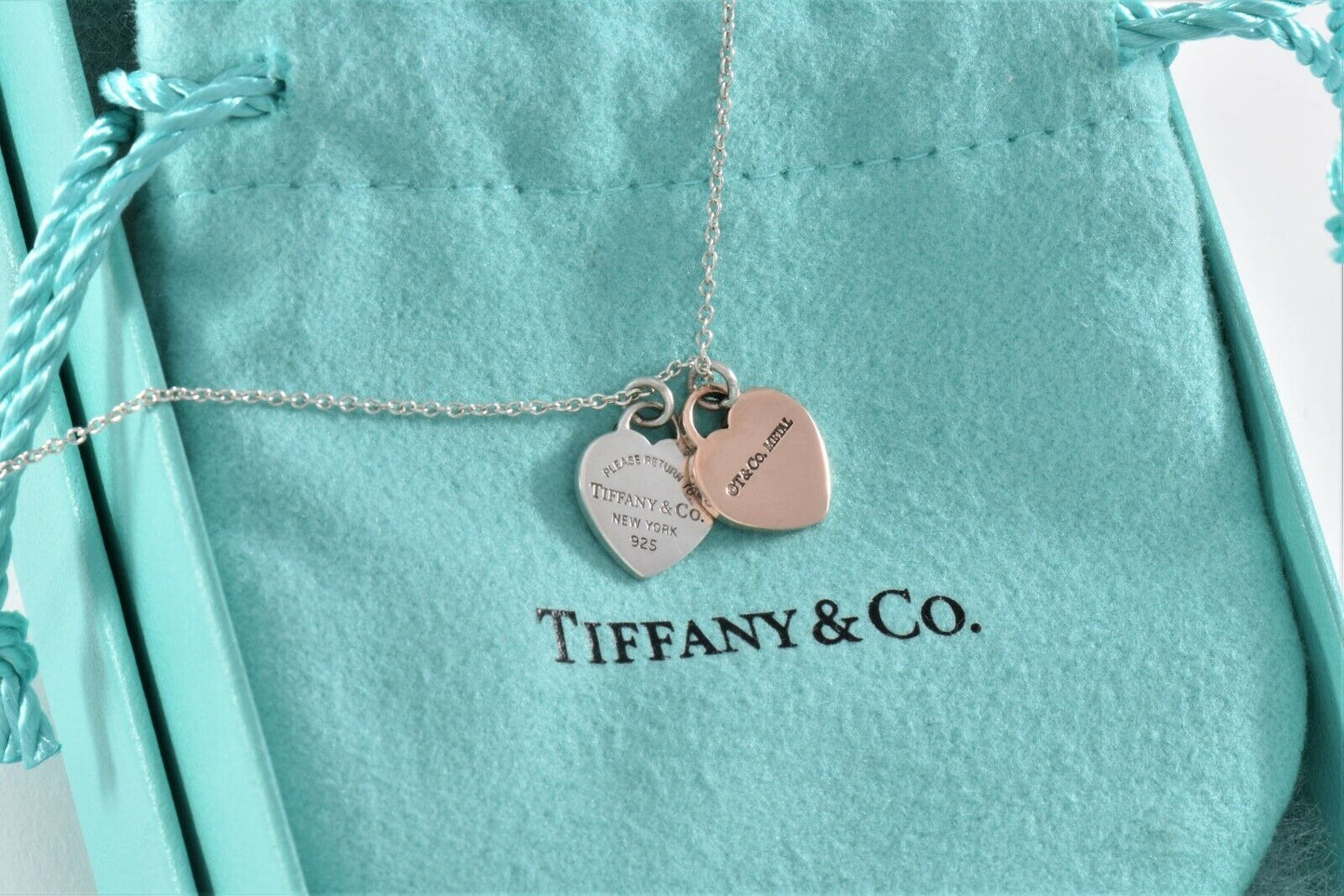 Please Return Tiffany & Co Silver Rubedo Gold Metal Heart Pendant 16" Necklace