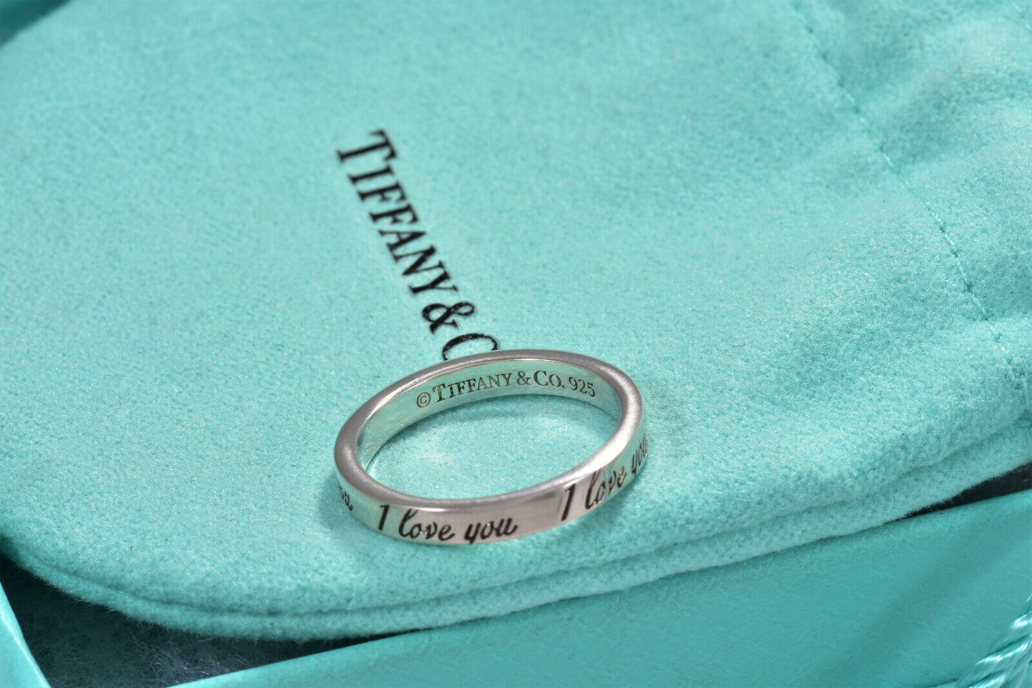 Size 7 Tiffany & Co Sterling Silver I Love You Notes Narrow Band Ring in Pouch