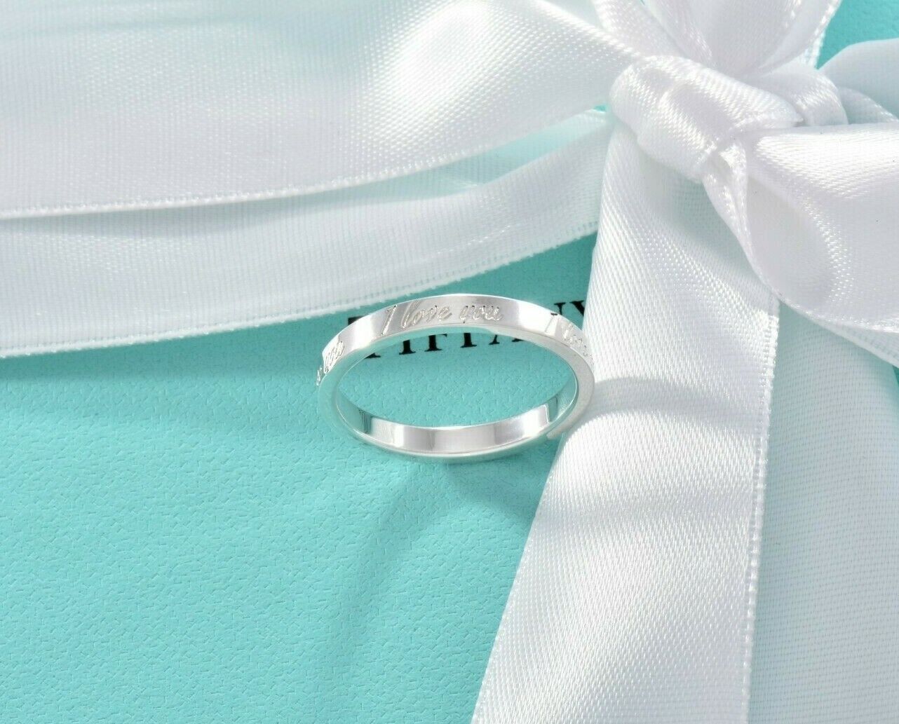 Tiffany & Co Silver I Love You Notes Narrow Band Ring Size 5 in Box Pouch Ribbon