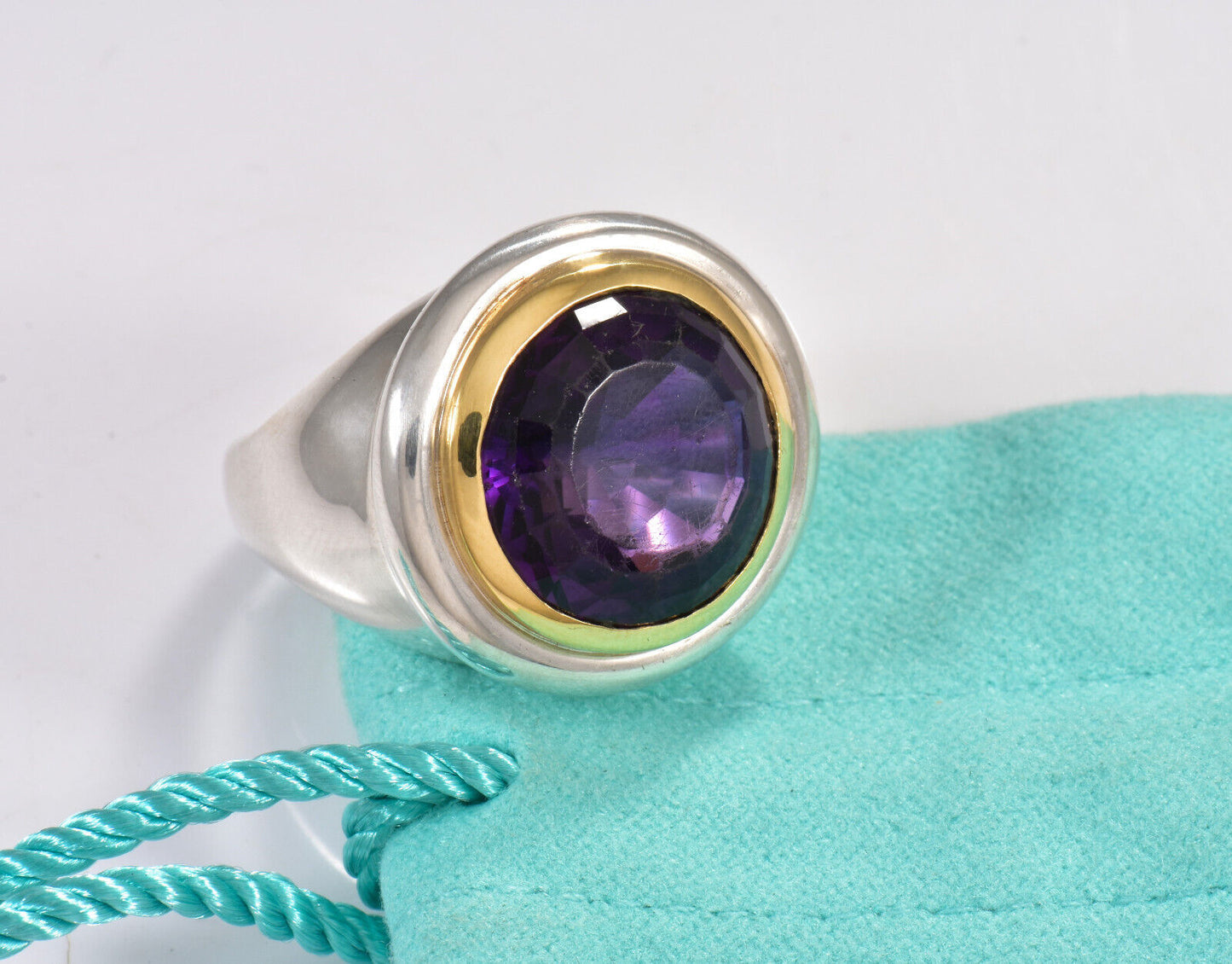 Tiffany & Co 18k Gold Silver Paloma Picasso Large Amethyst Cocktail Ring Size 7