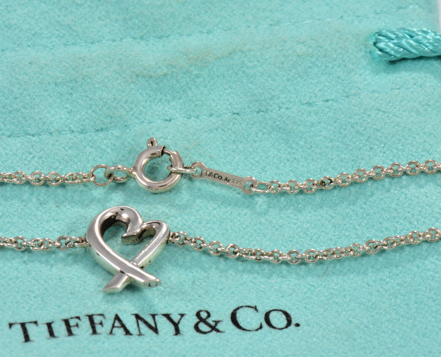 7" Tiffany & Co Silver Paloma Picasso Loving Heart Chain Bracelet in Pouch