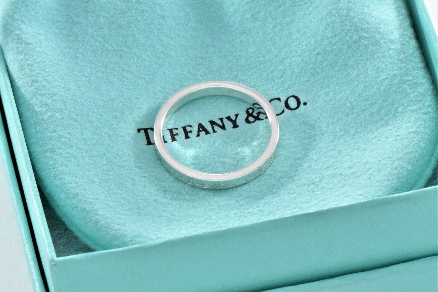 Tiffany & Co Silver I Love You Notes Narrow Band Ring Size 5 in Box Pouch Ribbon