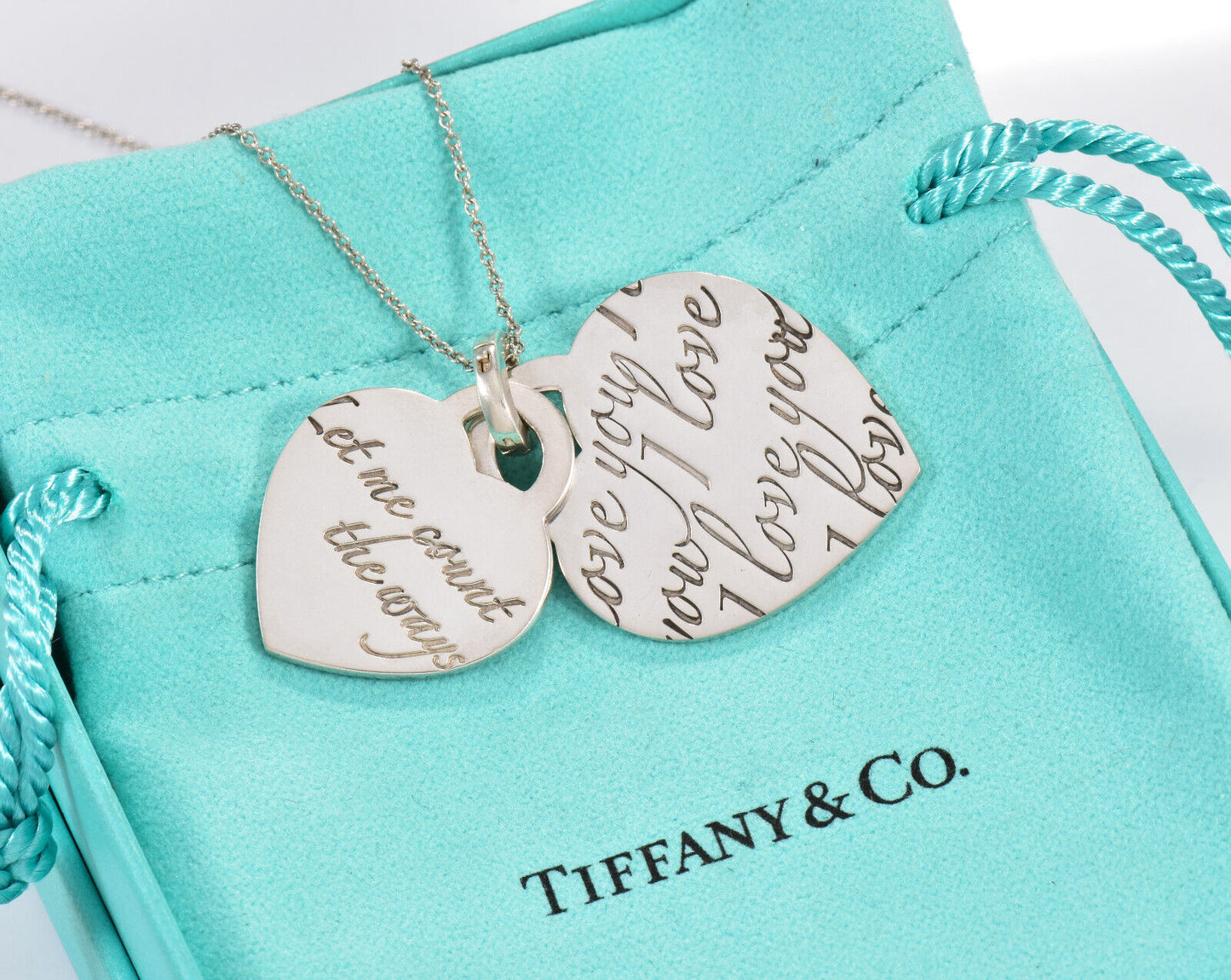 Tiffany & Co Silver Let Me Count The Ways I Love You Double Heart Necklace Boxed