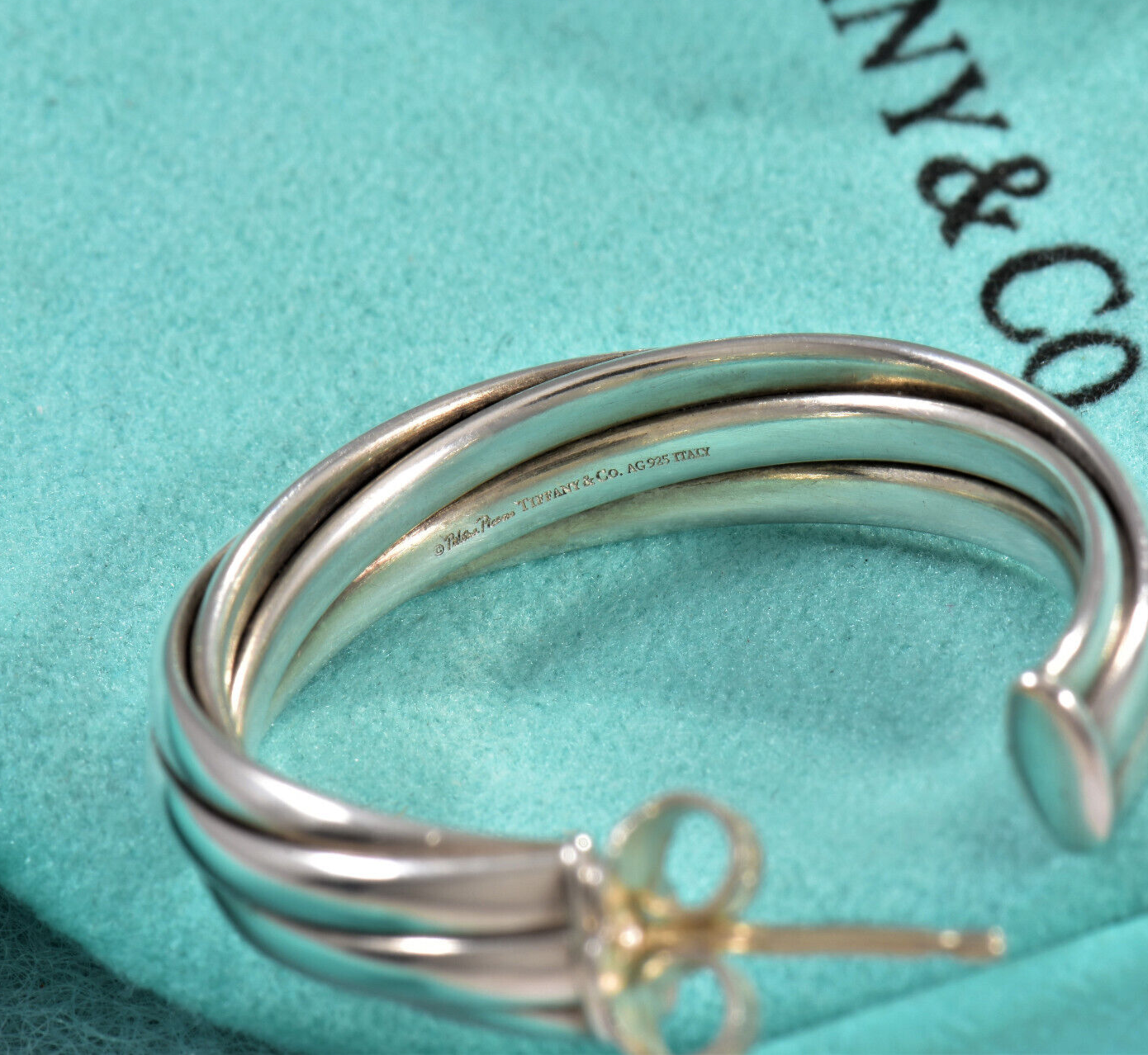 Tiffany & Co Silver Paloma Picasso 25mm Melody Hoop Earrings in Box Pouch Ribbon