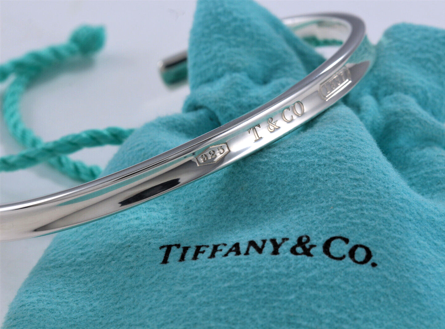 7" Tiffany & Co Sterling Silver 1837 Narrow Cuff Bracelet in Pouch Lovely Rare