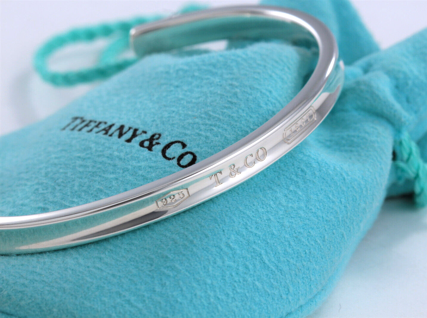 7" Tiffany & Co Sterling Silver 1837 Narrow Cuff Bracelet in Pouch Lovely Rare