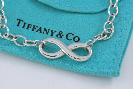 Tiffany & Co Sterling Silver Infinity Chain Link Bracelet 7.25" in Pouch