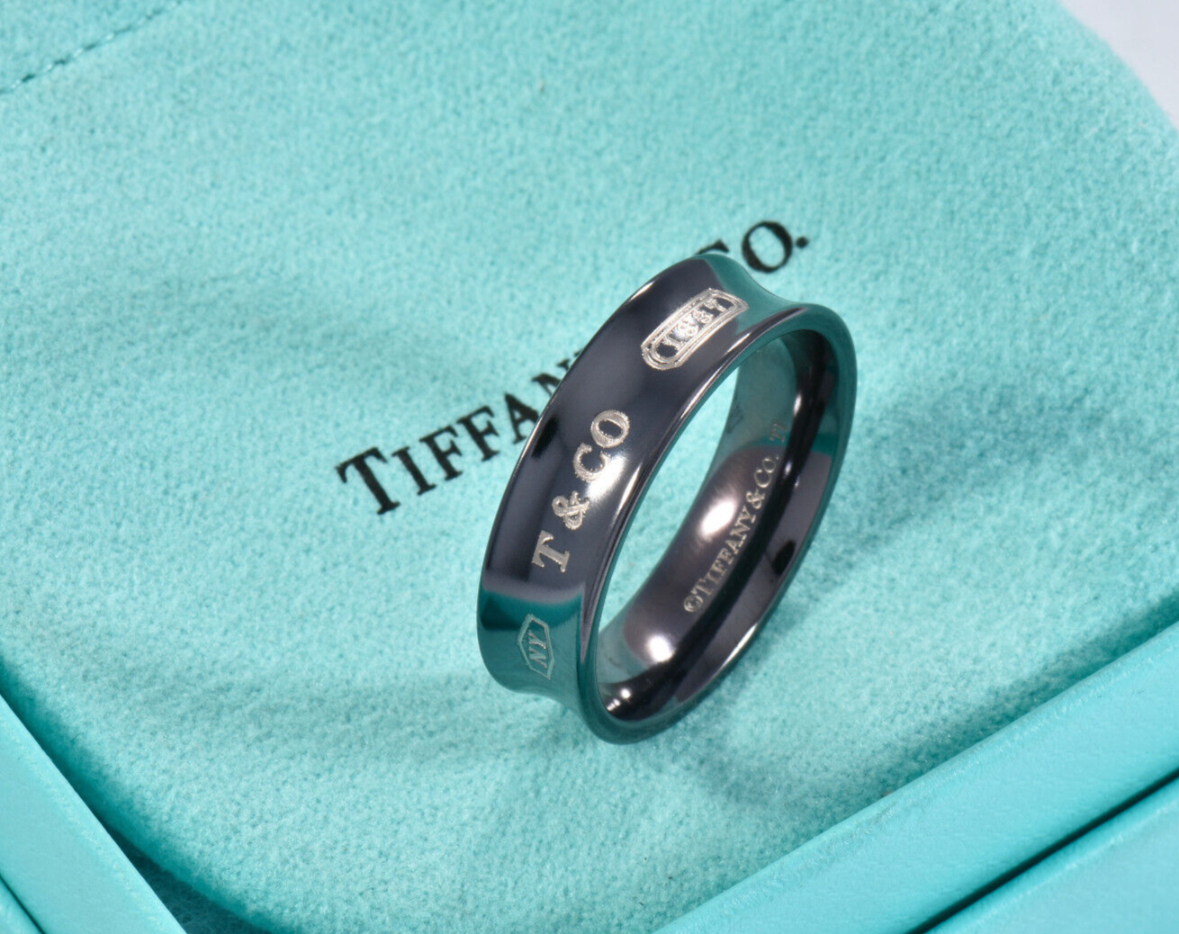 Size 6 Tiffany & Co Titanium 1837 Medium Band Ring in Pouch New Version Mens