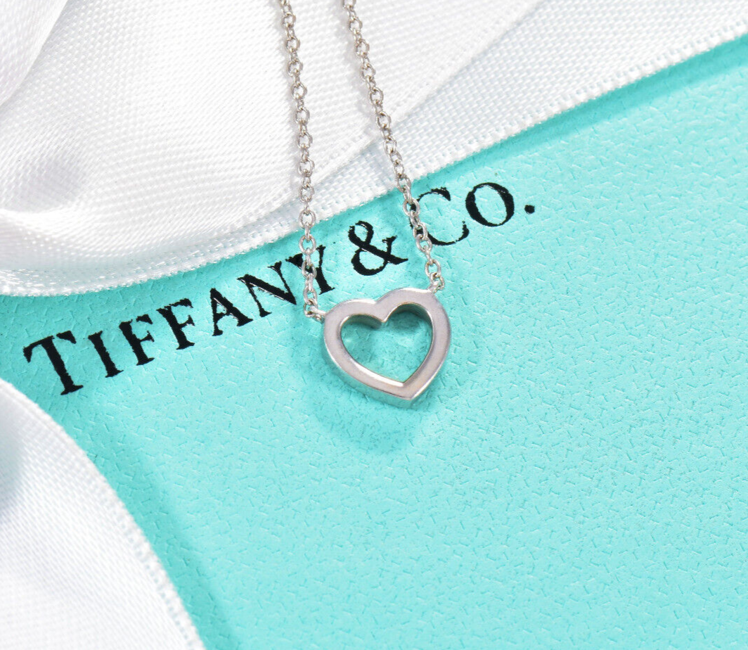 Tiffany & Co Diamond 18K White Gold Metro Heart Pendant 16.75" Necklace in Box