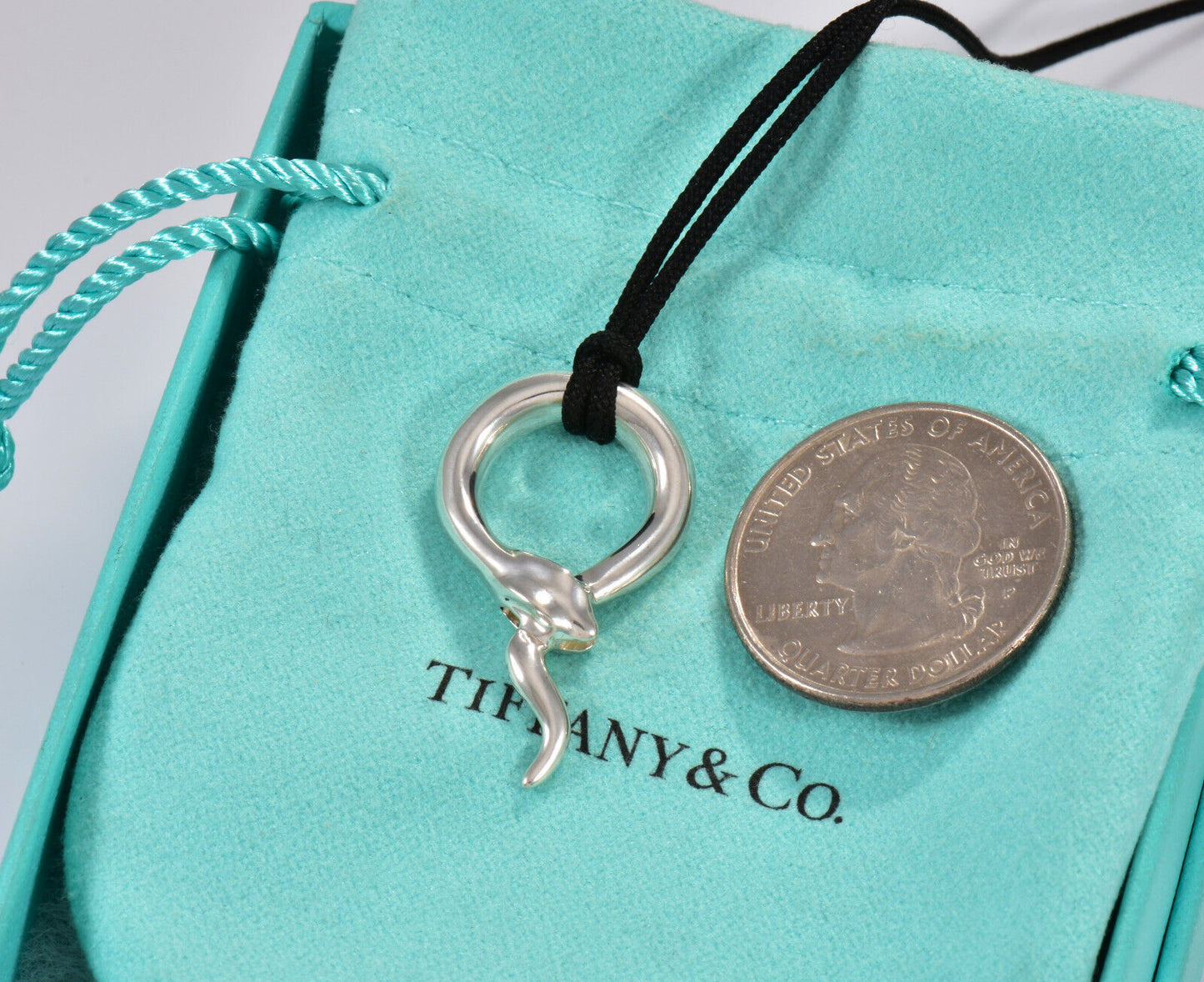 20.5" Tiffany & Co Silver Elsa Peretti Snake Pendant Silk Necklace in Pouch Rare