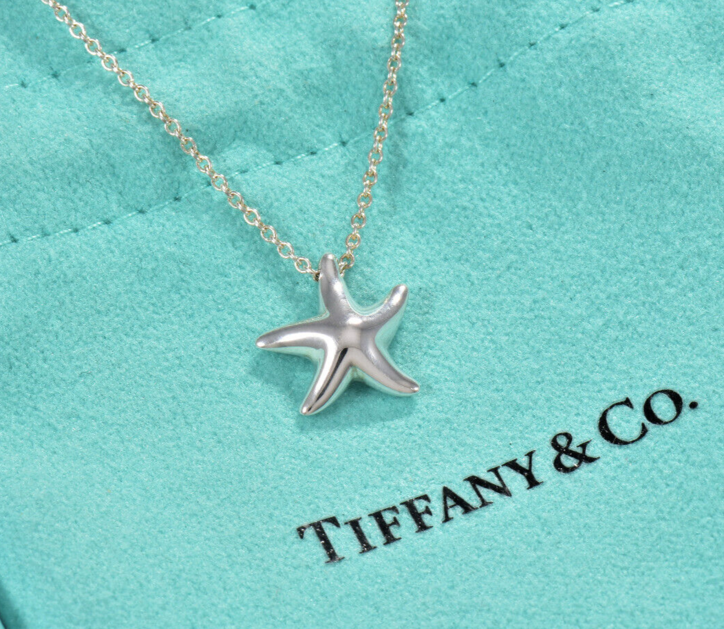 17" Tiffany & Co Silver Elsa Peretti Small Starfish Pendant Necklace in Pouch