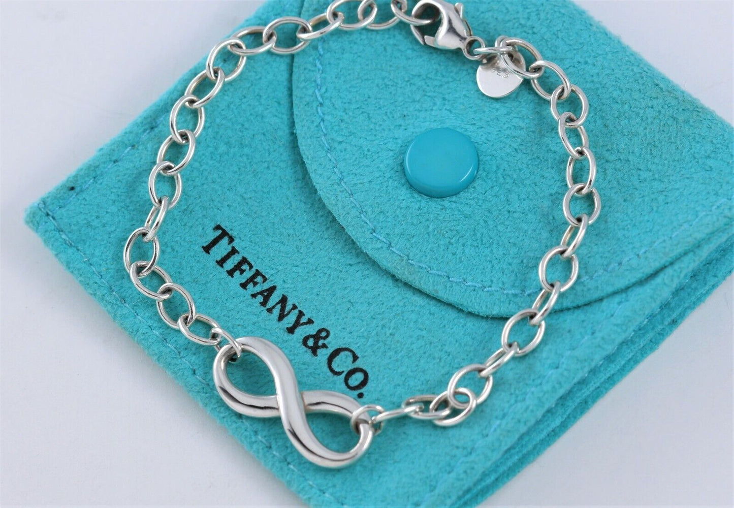 Tiffany & Co Sterling Silver Infinity Chain Link Bracelet 7.25" in Pouch