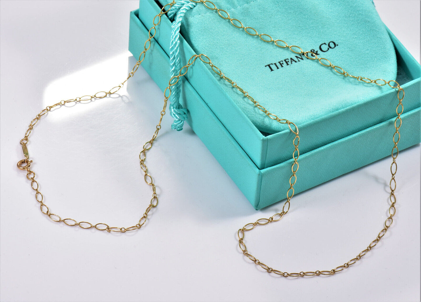 Tiffany & Co 18K Yellow Gold Oval Link Chain 24.25" Necklace For Pendant & Pouch