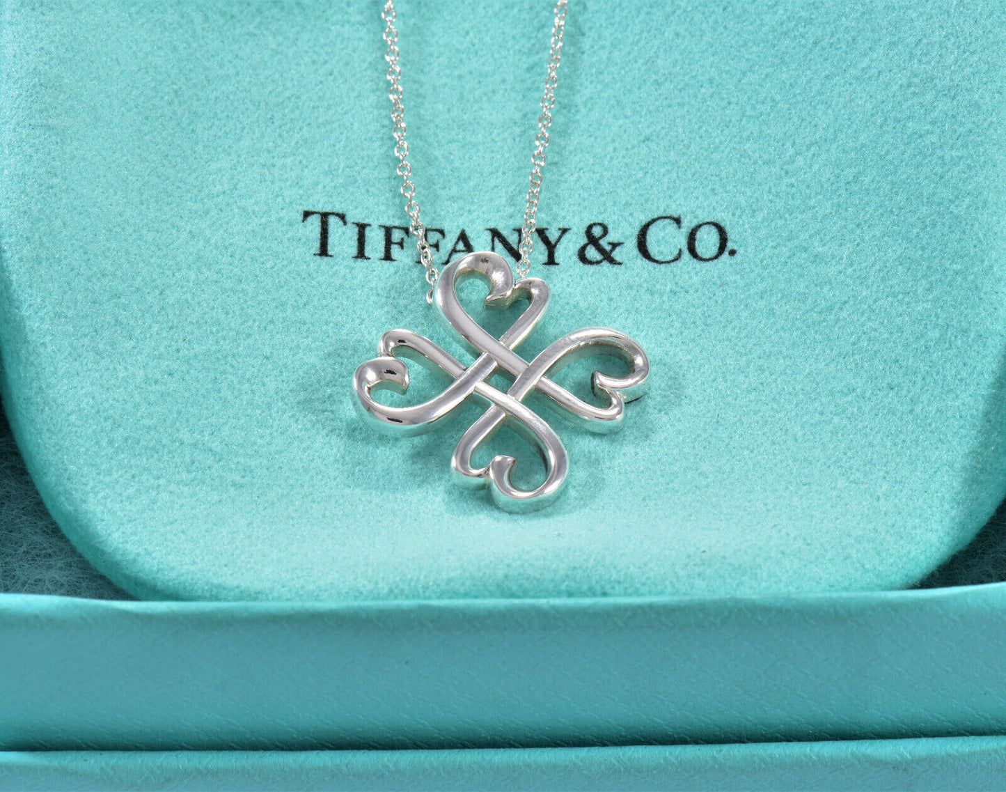 Tiffany & Co Silver Picasso 4 Clover Loving Heart Medallion Pendant 18" Necklace