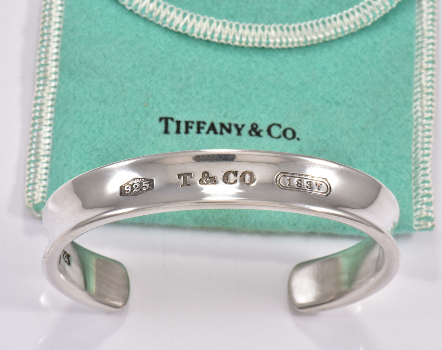 7.25" Tiffany & Co Sterling Silver 12mm Wide 1837 Cuff Bracelet in Pouch Unisex