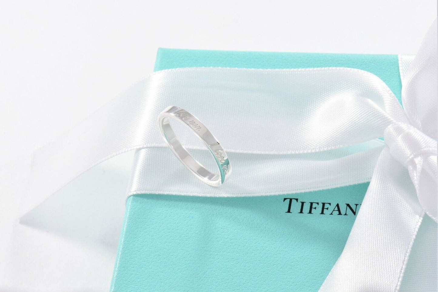 Tiffany & Co Silver I Love You Notes Narrow Band Ring Size 5 in Box Pouch Ribbon