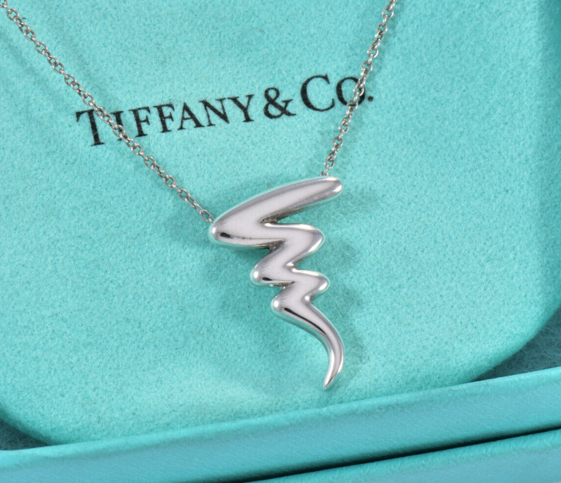 Tiffany & Co Silver Paloma Picasso Zig Zag Scribble Pendant 16" Necklace & Pouch