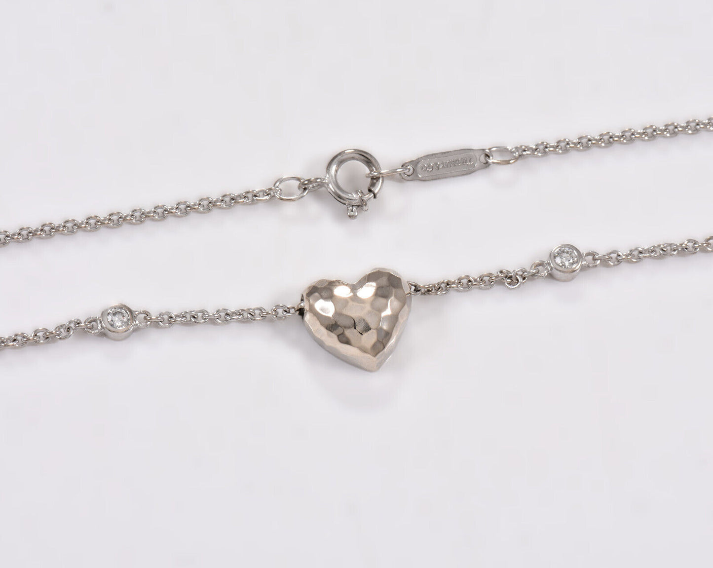 Tiffany & Co Diamond 18K White Gold Picasso Hammered Heart 17.25" Necklace Boxed