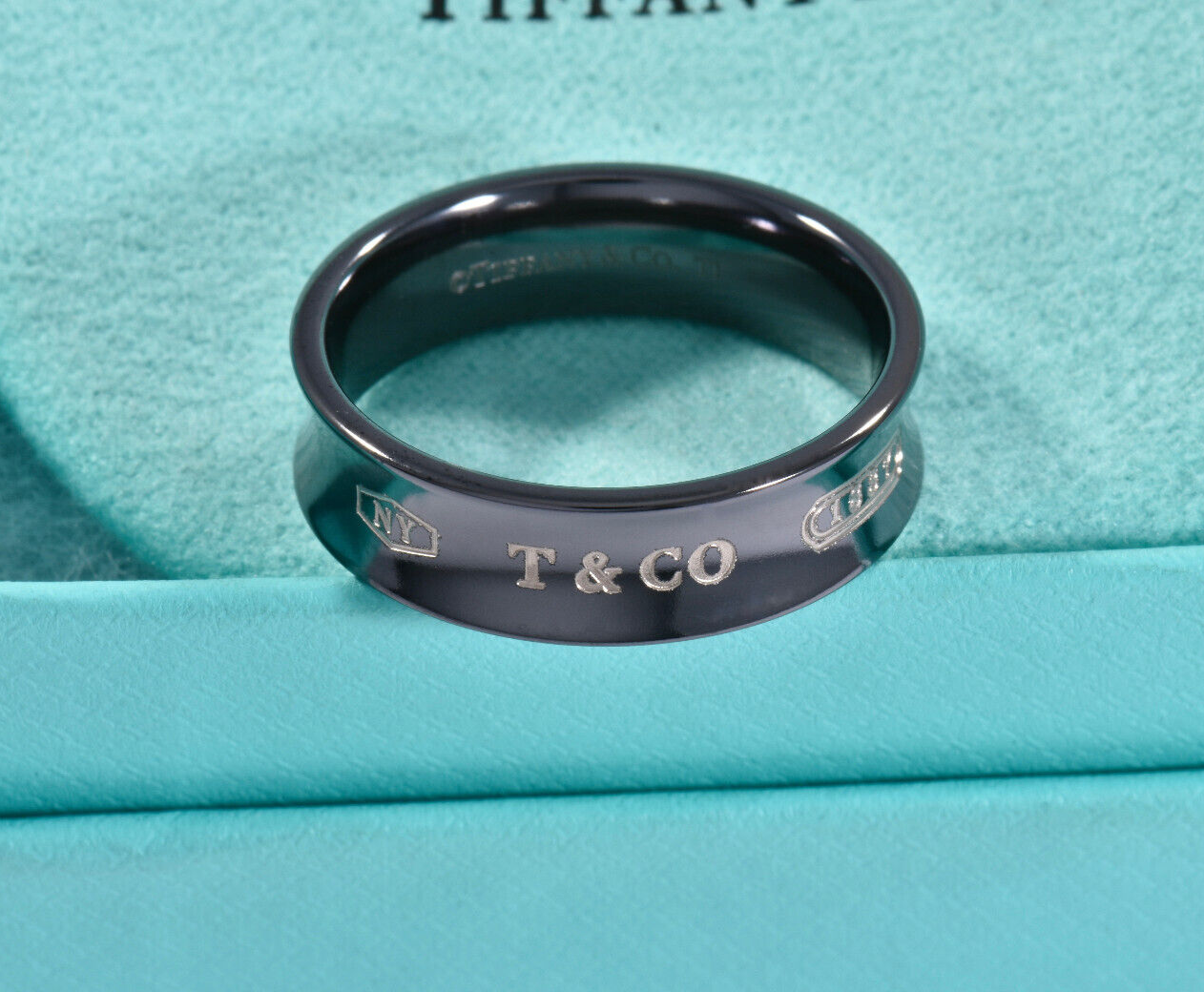 Size 6 Tiffany & Co Titanium 1837 Medium Band Ring in Pouch New Version Mens