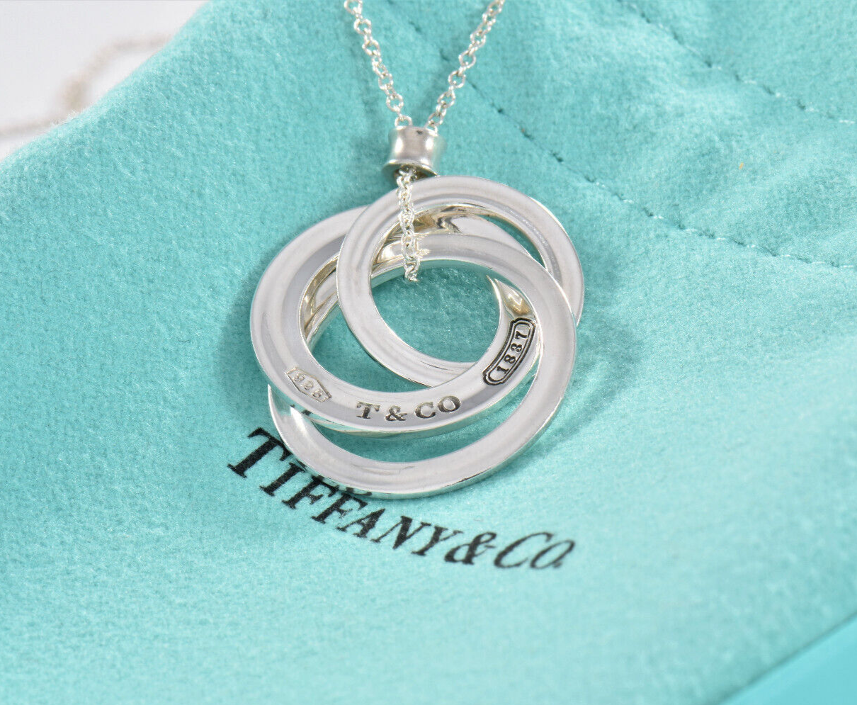 Tiffany & Co Silver 1837 Interlocking Ring Circles Pendant 17.5" Necklace Rare