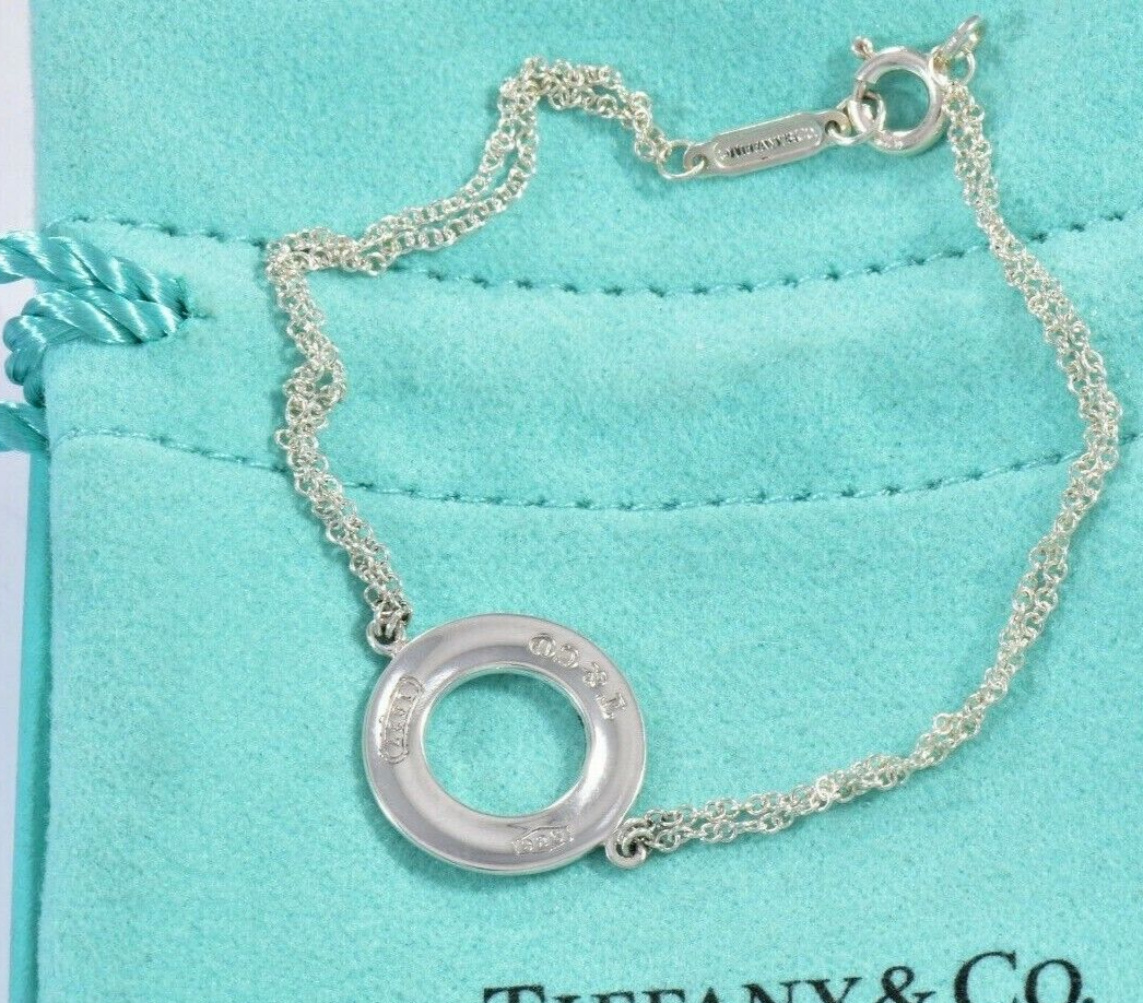 Tiffany & Co Sterling Silver 1837 Circle 7.25" Double Chain Bracelet in Pouch