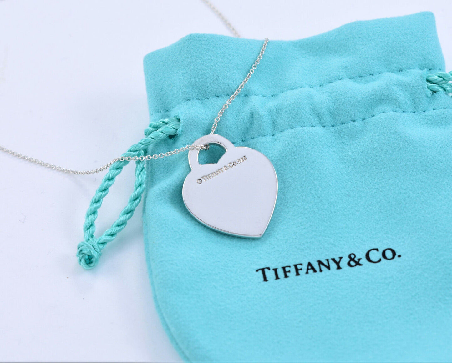 Tiffany & Co Silver Large 1" NY Adress Notes Heart Pendant 18" Necklace in Box