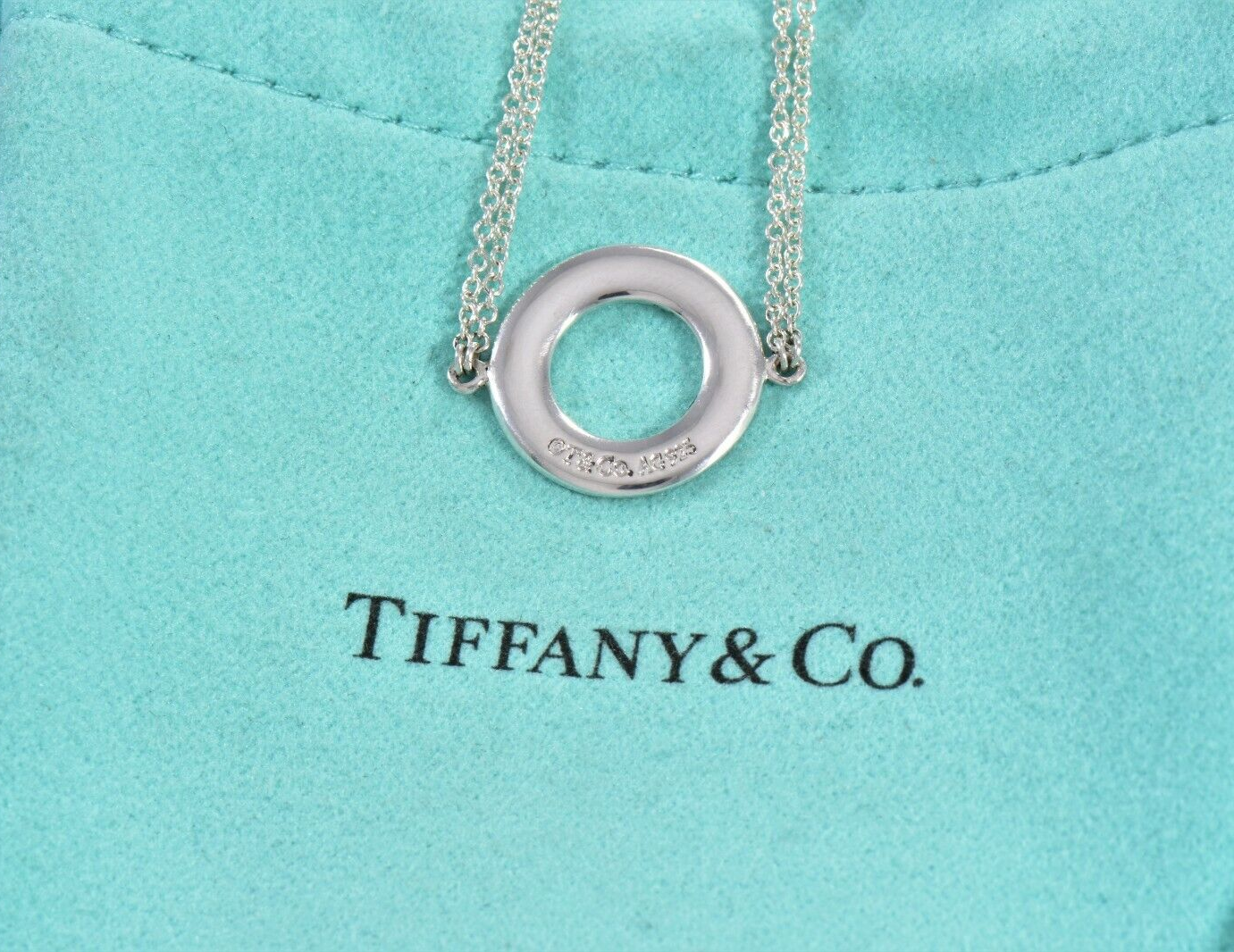 Tiffany & Co Sterling Silver 1837 Circle 6" Double Chain Bracelet in Pouch