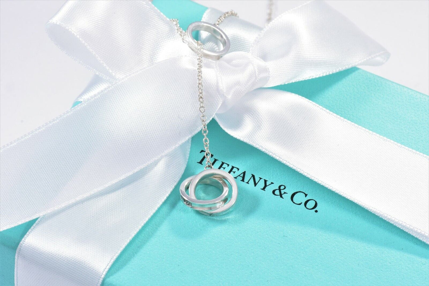 Tiffany & Co Silver 1837 Interlocking Circle Lariat 18" Dangle Necklace Dangling