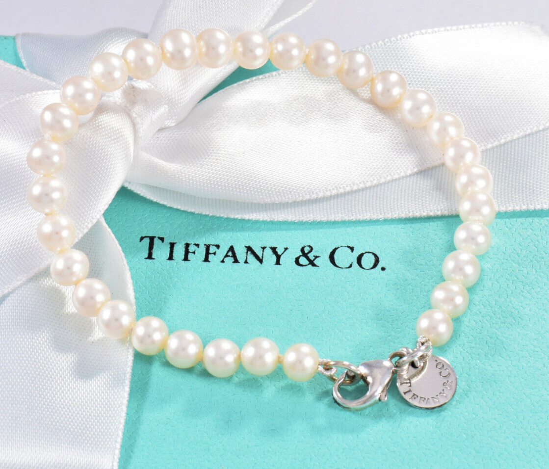 Tiffany & Co Sterling Silver Ziegfeld 5mm Pearl Bead Bracelet in Box Pouch Rare