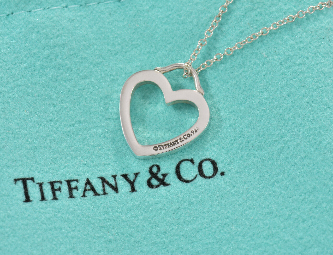 Tiffany & Co Sterling Silver Sentimental Heart Pendant 16.5" Necklace in Pouch