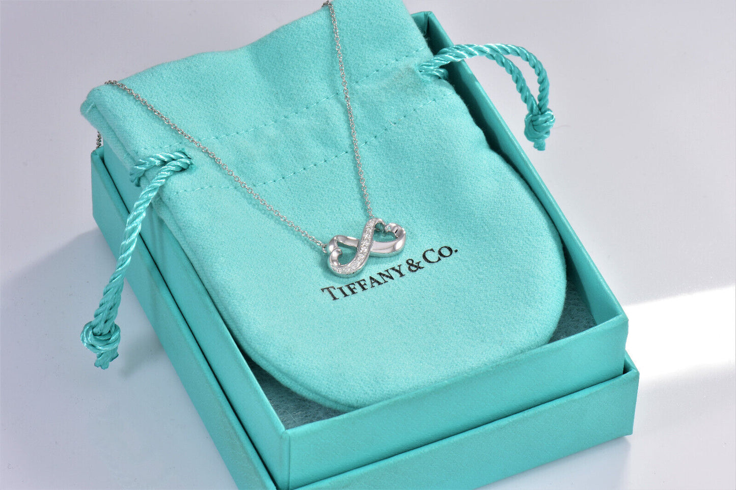 Tiffany & Co Diamond 18K White Gold Picasso Infinity Loving Heart 17" Necklace