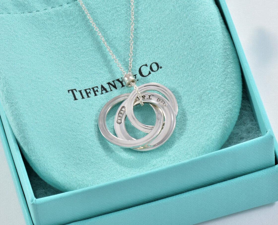 Tiffany & Co Silver 1837 Interlocking Ring Circles Pendant 17.5" Necklace Rare