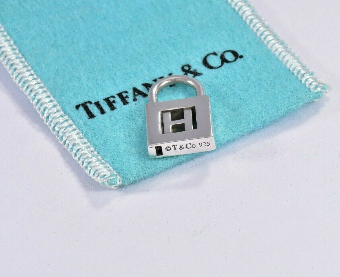 Tiffany & Co Sterling Silver Letter H Lock Charm Pendant For Necklace & Bracelet