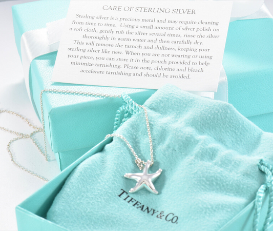 Tiffany & Co Silver Elsa Peretti Medium Starfish Pendant 16" Necklace Box Pouch