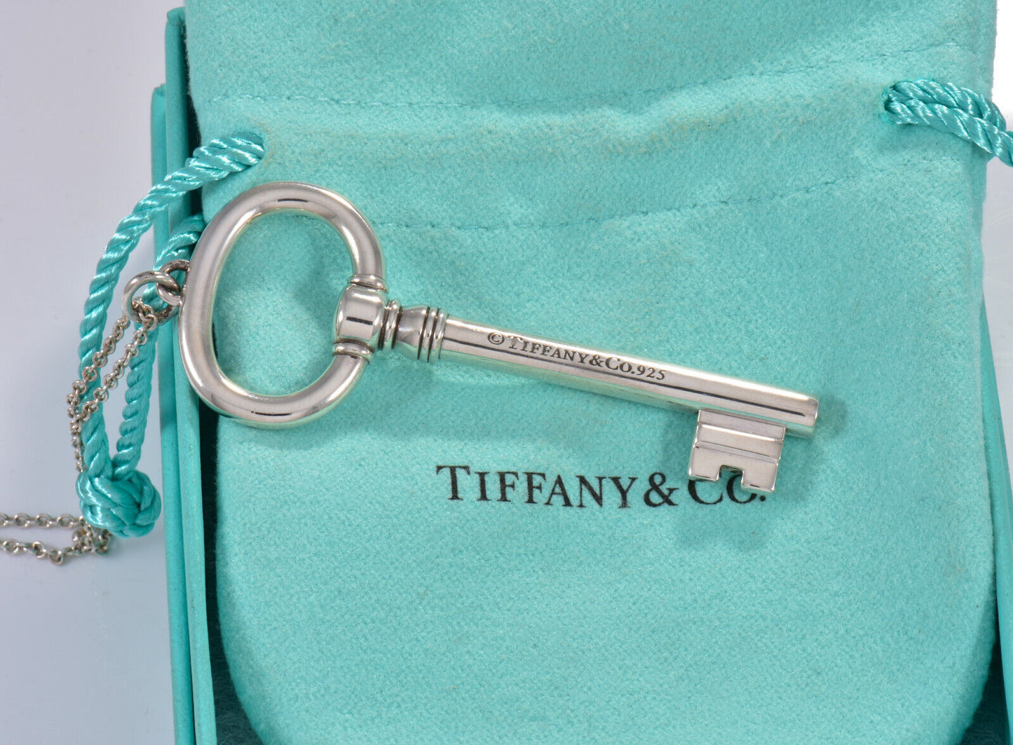 Tiffany & Co Silver XL 2.5" Oval Key Charm Pendant 30.5" Chain Necklace Boxed