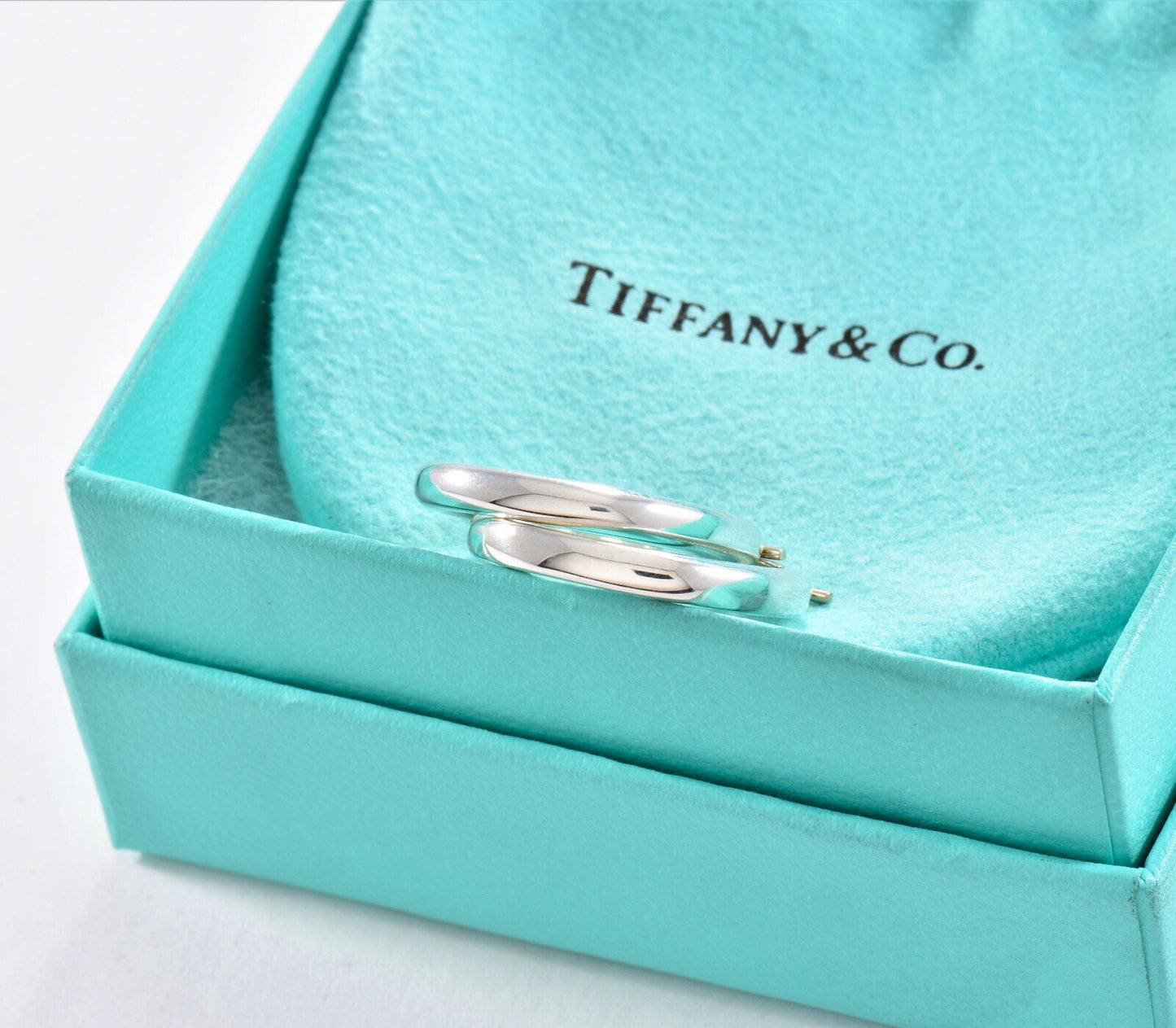 Tiffany & Co Silver Large 21mm Square Cushion Hoop Earrings in Box Pouch Ribbon