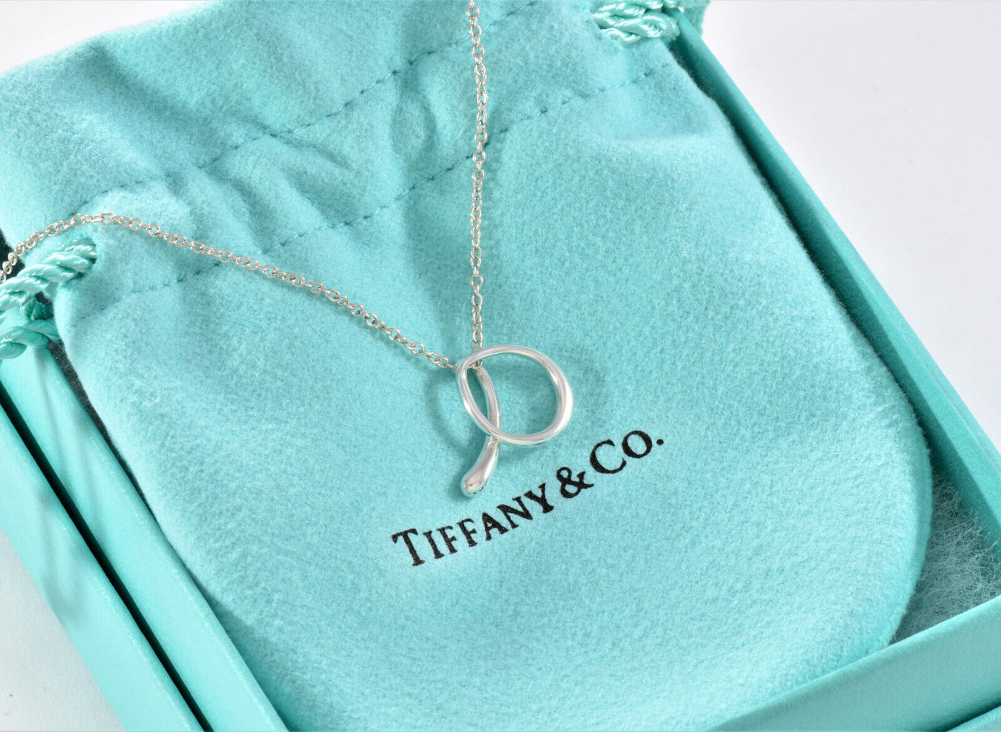 Tiffany & Co Silver Elsa Peretti Large Alphabet Letter A Necklace in Box Pouch