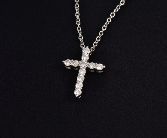 Tiffany & Co .21ct Diamond Platinum Cross Pendant 16.25" Necklace in Box Pouch