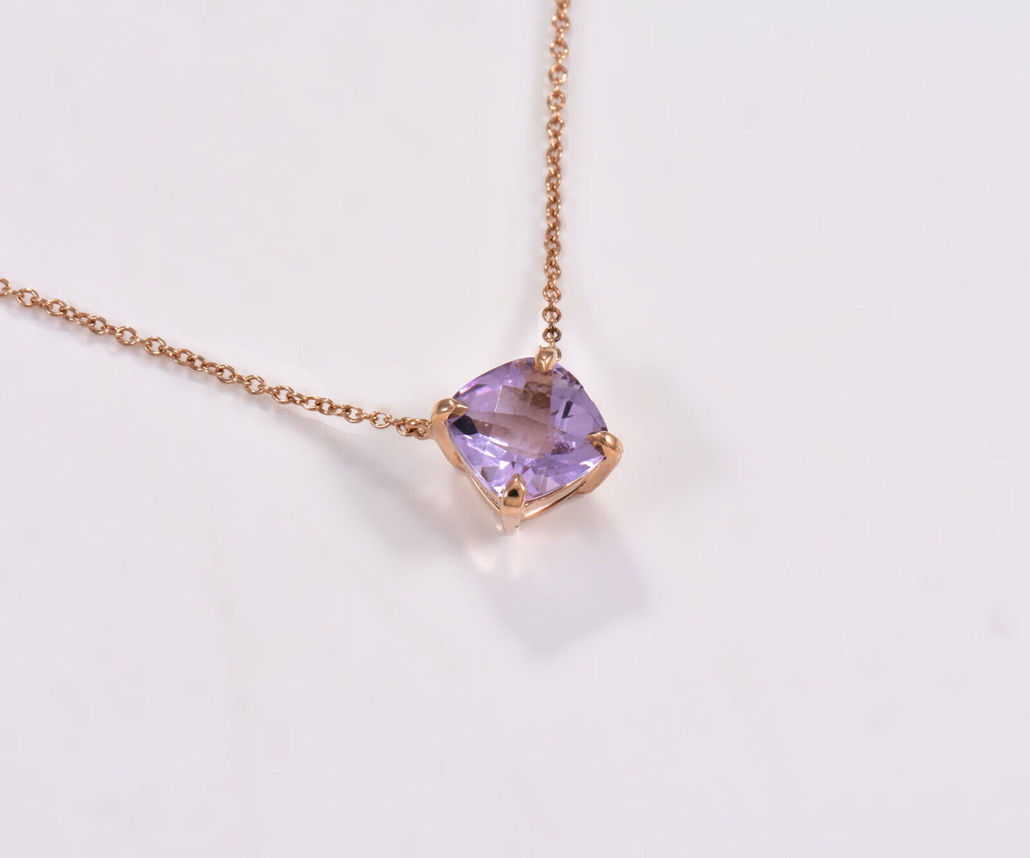 Tiffany & Co 18K Rose Gold Amethyst Square Sparkler Pendant 16" Necklace in Box