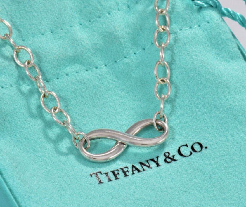 7.45" Tiffany & Co Sterling Silver Infinity Chain Link Bracelet in Pouch Large