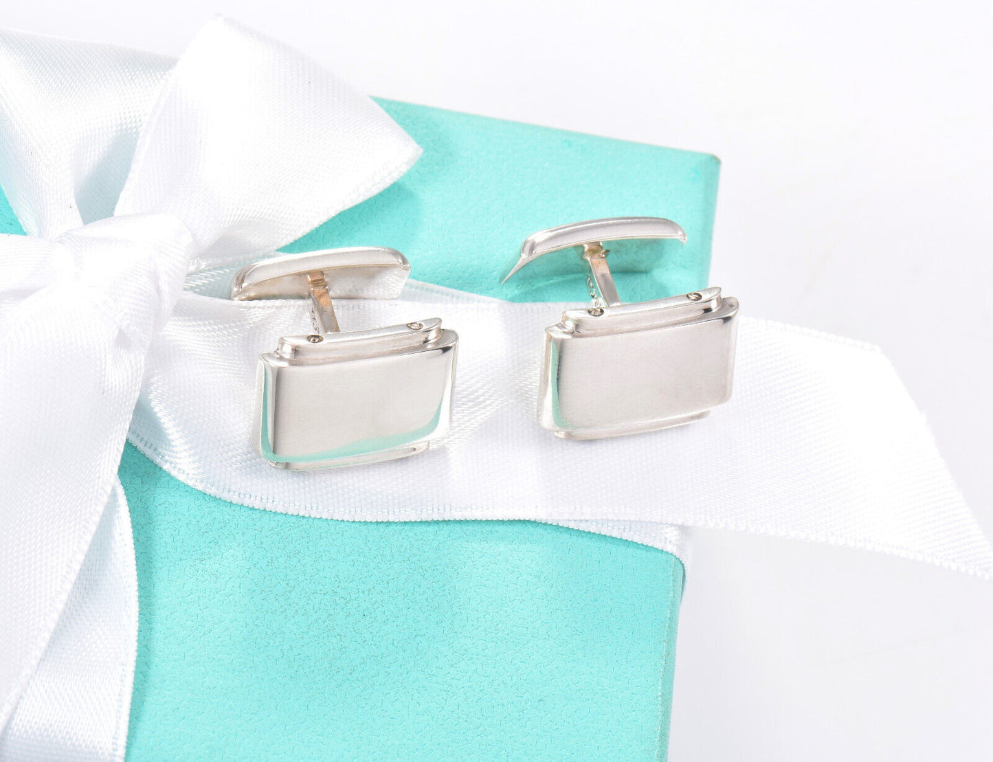 Tiffany & Co Silver Metropolis Square Cufflinks in Box Mens Metro Rectangle Rare