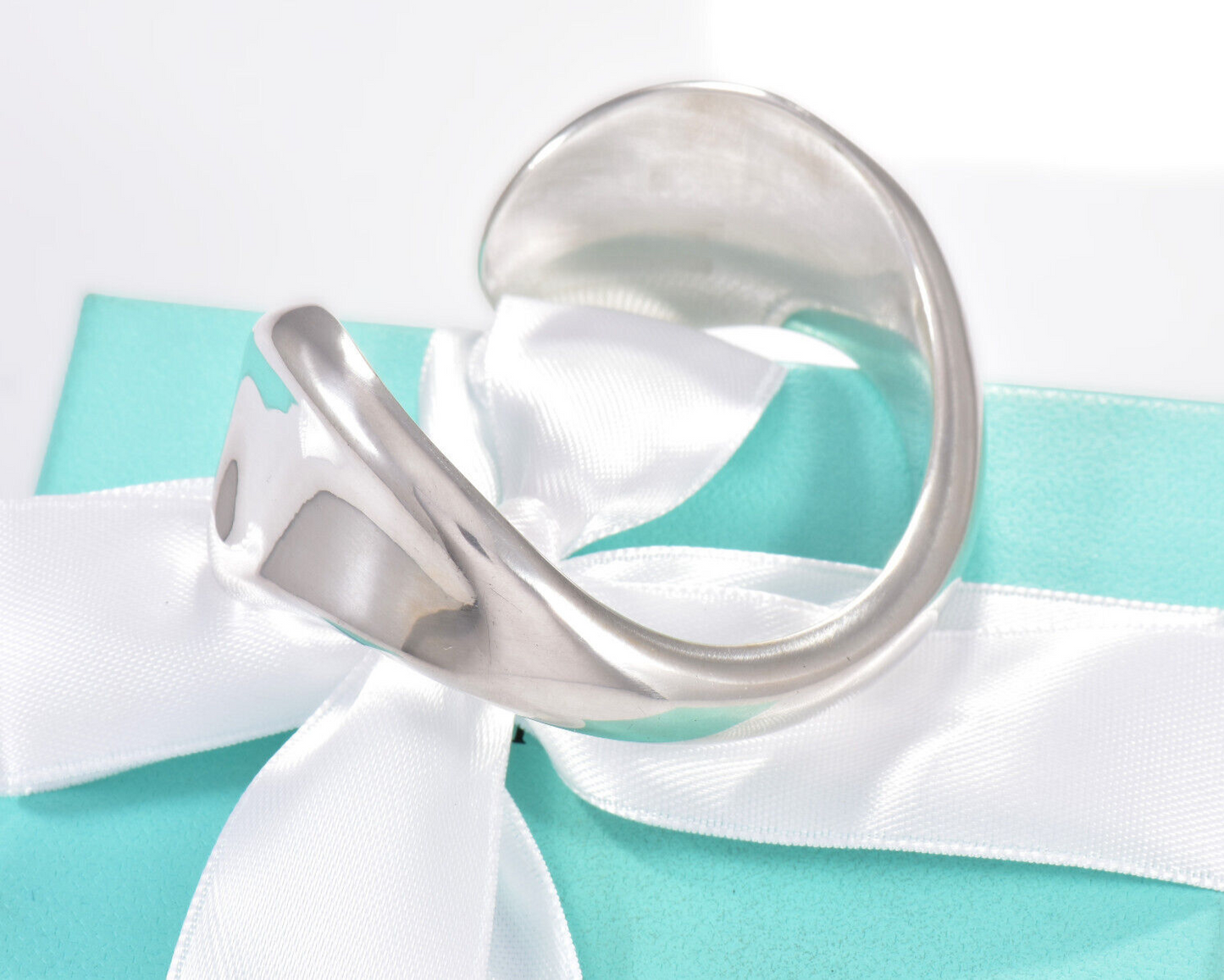 Tiffany & Co Silver Elsa Peretti Thumbprint Cuff Bracelet in Box Pouch Love Bone