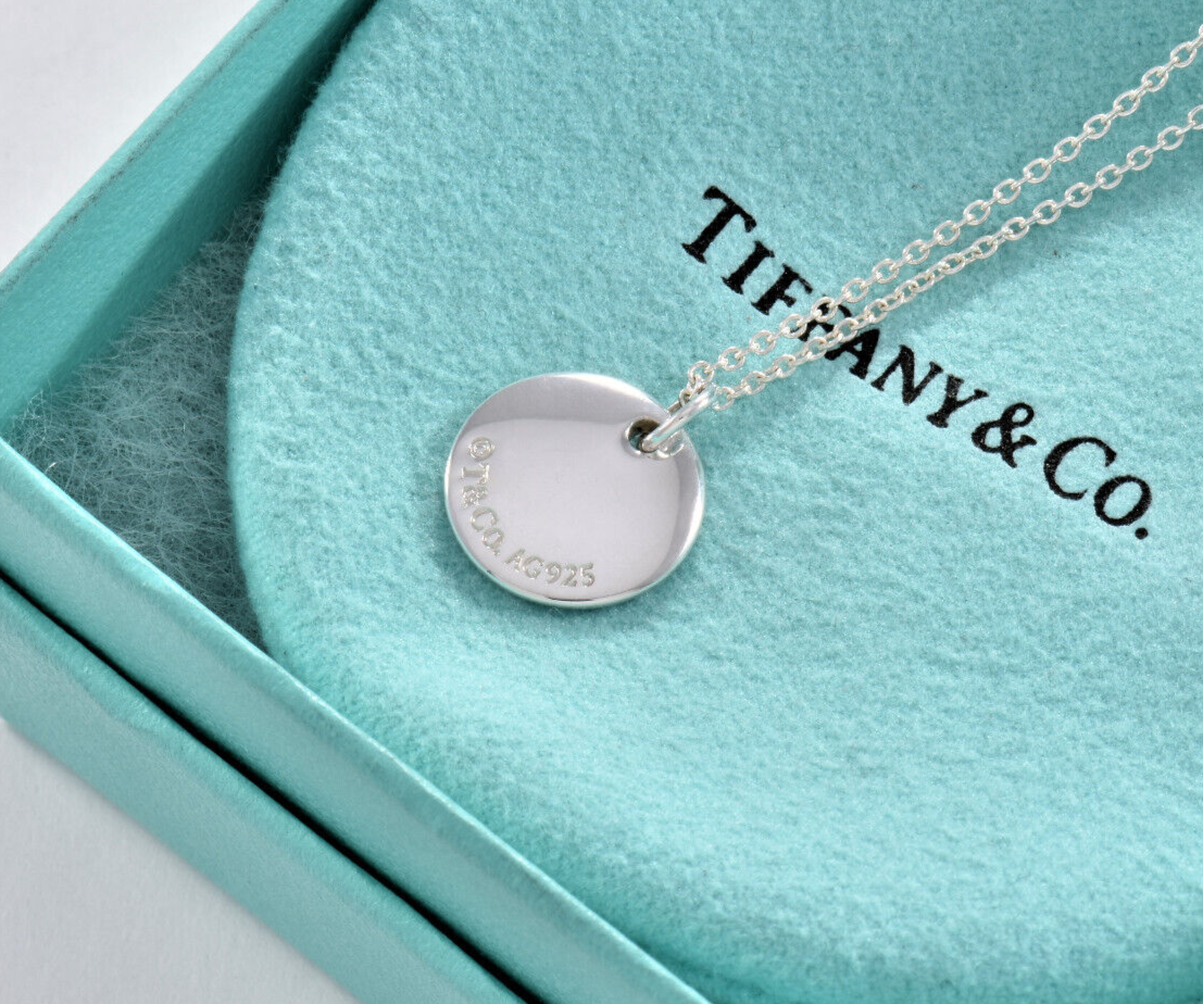 Tiffany & Co Silver Letter A Cursive Circle Pendant 17" Necklace in Box Pouch