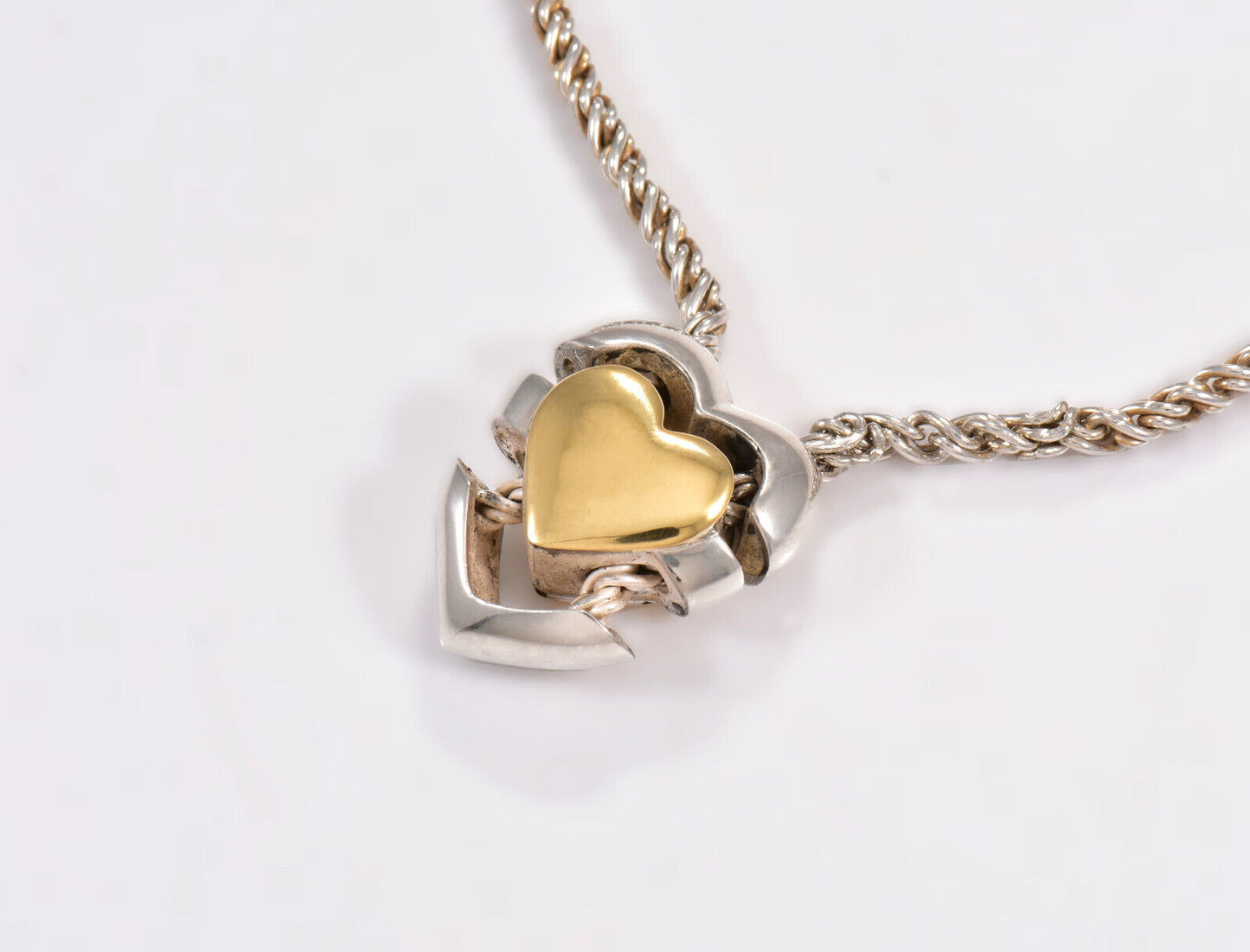 Vintage Tiffany & Co Italy Gold Silver Heart Puzzle Pendant Necklace Rare Rope